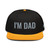 Gold/Black structured high-profile six-panel snapback hat with embroidered I'm DAD logo, front view — DAD all caps