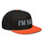 Orange/Black structured high-profile six-panel snapback hat with embroidered I'm DAD logo, right-front view — DAD all caps
