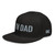 Black structured high-profile six-panel snapback hat with embroidered I'm DAD logo, left-front view — DAD all caps