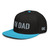 Aqua Blue/Black structured high-profile six-panel snapback hat with embroidered I'm DAD logo, left-front view — DAD all caps