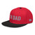 Black/Red structured high-profile six-panel snapback hat with embroidered I'm DAD logo, left-front view — DAD all caps