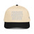 Black/Natural classic fit structured five-panel cap with embroidered Provide Protect Believe logo, front view — DAD all caps