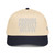 Navy/Natural classic fit structured five-panel cap with embroidered Provide Protect Believe logo, front view — DAD all caps