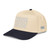 Navy/Natural classic fit structured five-panel cap with embroidered Provide Protect Believe logo, left-front view — DAD all caps