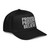 Black classic fit structured five-panel cap with embroidered Provide Protect Believe logo, right-front view — DAD all caps