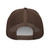 Camo/Brown camouflage mesh-back trucker hat with embroidered Fish Hunt Shoot logo, back view — DAD all caps
