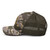 Camo/Olive camouflage mesh-back trucker hat with embroidered Fish Hunt Shoot logo, left side view — DAD all caps