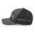 Dark Heather Gray six-panel mesh-back trucker cap with embroidered Grand DAD logo, left side view — DAD all caps