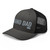 Charcoal/Black six-panel mesh-back trucker cap with embroidered Grand DAD logo, left-front view — DAD all caps
