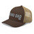 Brown/Khaki six-panel mesh-back trucker cap with embroidered Grand DAD logo, left-front view — DAD all caps