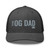 Dark Heather Gray six-panel mesh-back trucker cap with embroidered OG DAD logo, front view — DAD all caps