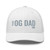 White six-panel mesh-back trucker cap with embroidered OG DAD logo, front view — DAD all caps