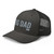 Charcoal six-panel mesh-back trucker cap with embroidered OG DAD logo, left-front view — DAD all caps