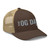 Brown/Khaki six-panel mesh-back trucker cap with embroidered OG DAD logo, right-front view — DAD all caps
