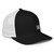 Black/White structured closed-back trucker cap with embroidered DAD all caps logo, right-front view — DAD all caps