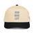Black/Natural classic fit structured five-panel cap with embroidered Run Hike Lift logo, front view — DAD all caps