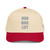 Red/Natural classic fit structured five-panel cap with embroidered Run Hike Lift logo, front view — DAD all caps