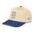 Royal/Natural classic fit structured five-panel cap with embroidered Run Hike Lift logo, left-front view — DAD all caps