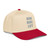 Red/Natural classic fit structured five-panel cap with embroidered Run Hike Lift logo, right-front view — DAD all caps