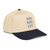 Navy/Natural classic fit structured five-panel cap with embroidered Run Hike Lift logo, right-front view — DAD all caps