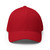 Red structured flex fit cap with embroidered DAC logo, front view — DAD all caps