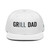 White structured high-profile six-panel snapback hat with embroidered Grill DAD logo, front view — DAD all caps