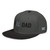 Black/Charcoal Gray structured high-profile six-panel snapback hat with embroidered Grill DAD logo, left-front view — DAD all caps