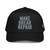 Black classic fit structured five-panel cap with embroidered Make Break Repair logo, front view — DAD all caps