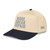 Navy/Natural classic fit structured five-panel cap with embroidered Make Break Repair logo, left-front view — DAD all caps