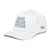 White classic fit structured five-panel cap with embroidered Make Break Repair logo, left-front view — DAD all caps