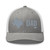 Heather Grey/White six-panel mesh-back trucker cap with embroidered Texas DAD logo, front view — DAD all caps