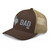 Brown/Khaki six-panel mesh-back trucker cap with embroidered Texas DAD logo, left-front view — DAD all caps