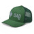 Evergreen six-panel mesh-back trucker cap with embroidered Texas DAD logo, left-front view — DAD all caps
