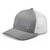 Heather Grey/White six-panel mesh-back trucker cap with embroidered Texas DAD logo, left-front view — DAD all caps