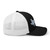 Black/White six-panel mesh-back trucker cap with embroidered Texas DAD logo, right side view — DAD all caps