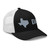 Black/White six-panel mesh-back trucker cap with embroidered Texas DAD logo, right-front view — DAD all caps