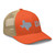Rustic Orange/Khaki six-panel mesh-back trucker cap with embroidered Texas DAD logo, right-front view — DAD all caps