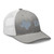 Heather Grey/White six-panel mesh-back trucker cap with embroidered Texas DAD logo, right-front view — DAD all caps