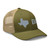 Moss/Khaki six-panel mesh-back trucker cap with embroidered Texas DAD logo, right-front view — DAD all caps
