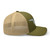 Moss/Khaki six-panel mesh-back trucker cap with embroidered Florida DAD logo, right side view — DAD all caps
