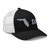 Black/White six-panel mesh-back trucker cap with embroidered Florida DAD logo, right-front view — DAD all caps