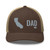 Brown/Khaki six-panel mesh-back trucker cap with embroidered Cali DAD logo, front view — DAD all caps