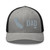 Heather Black six-panel mesh-back trucker cap with embroidered Cali DAD logo, front view — DAD all caps