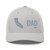 Silver six-panel mesh-back trucker cap with embroidered Cali DAD logo, front view — DAD all caps