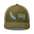 Moss/Khaki six-panel mesh-back trucker cap with embroidered Cali DAD logo, front view — DAD all caps