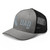 Heather Black six-panel mesh-back trucker cap with embroidered Cali DAD logo, left-front view — DAD all caps