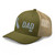 Moss/Khaki six-panel mesh-back trucker cap with embroidered Cali DAD logo, left-front view — DAD all caps