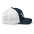 Navy/White six-panel mesh-back trucker cap with embroidered Cali DAD logo, right side view — DAD all caps