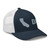 Navy/White six-panel mesh-back trucker cap with embroidered Cali DAD logo, right-front view — DAD all caps