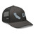 Charcoal six-panel mesh-back trucker cap with embroidered Cali DAD logo, right-front view — DAD all caps